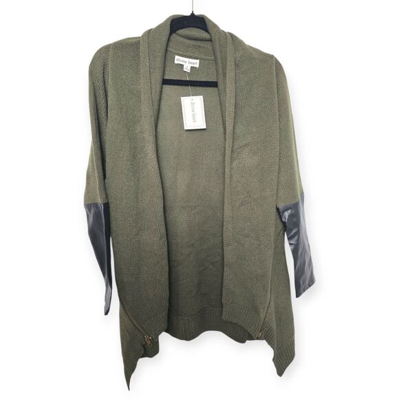 NWT Divine Heart Size Small Olive Cardigan With Leather And Zipper Accents Moto - Picture 2 of 5